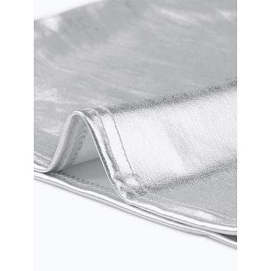 Metallic Crop Top for Women Square Neck Short Sleeve Shiny Top