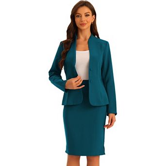 2 pc Business Sets For Women's Collarless Blazer And Formal Pencil Skirt Suit