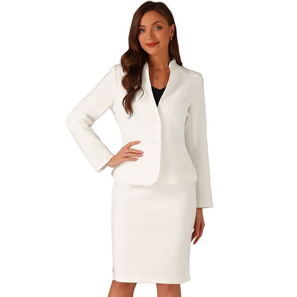 white womens suit dress Ivory Suit Dress with Buttons