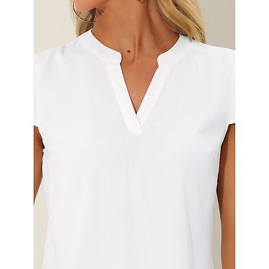 Work Office Blouse For Women Split V-neck Elegant Shirts Cap Sleeve Tops