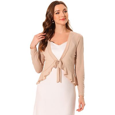 Ruffle Mesh Shrug for Women Long Sleeves Self Tie Casual Bolero - Main Image