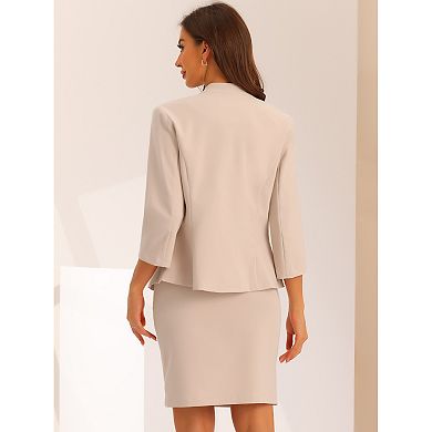 Business Skirt Suit Set For Women's 2 Piece Outfits Notched Collar Blazer Pencil Skirts