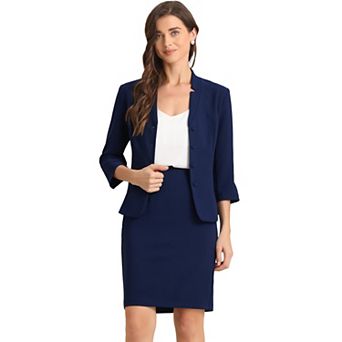 Business Skirt Suit Set For Women's 2 pc Outfits Notched Collar Blazer Pencil Skirts