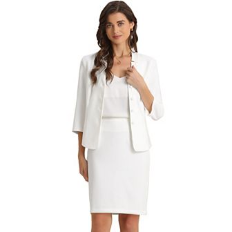Business Skirt Suit Set For Women's 2 pc Outfits Notched Collar Blazer Pencil Skirts