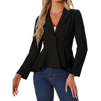 Peplum Blazer For Women's Dressy Single Button Business Casual Work Blazer