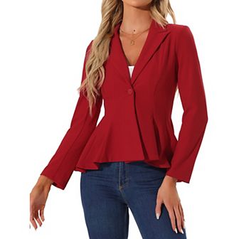 Peplum Blazer For Women's Dressy Single Button Business Casual Work Blazer