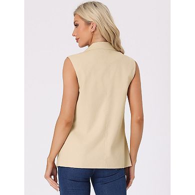 Sleeveless Blazer for Women's Business Casual Linen Work Office Suit Vest Jacket