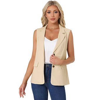 Sleeveless Blazer For Women's Business Casual Linen Work Office Suit Vest Jacket