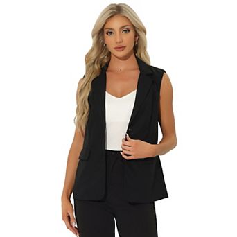 Sleeveless Blazer for Women's Business Casual Linen Work Office Suit Vest Jacket