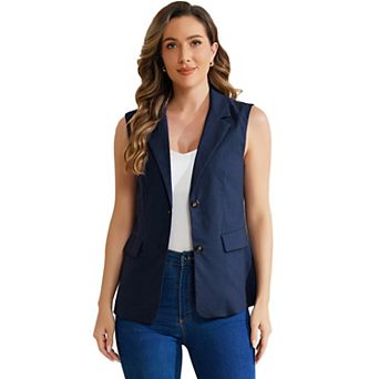 Sleeveless Blazer For Women's Business Casual Linen Work Office Suit Vest Jacket