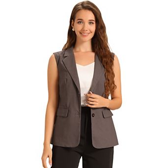 Sleeveless Blazer For Women's Business Casual Linen Work Office Suit Vest Jacket