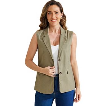 Sleeveless Blazer For Women's Business Casual Linen Work Office Suit Vest Jacket