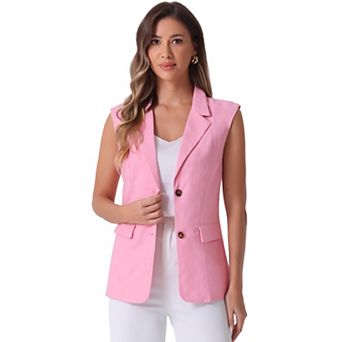 Sleeveless Blazer for Women's Business Casual Linen Work Office Suit Vest Jacket