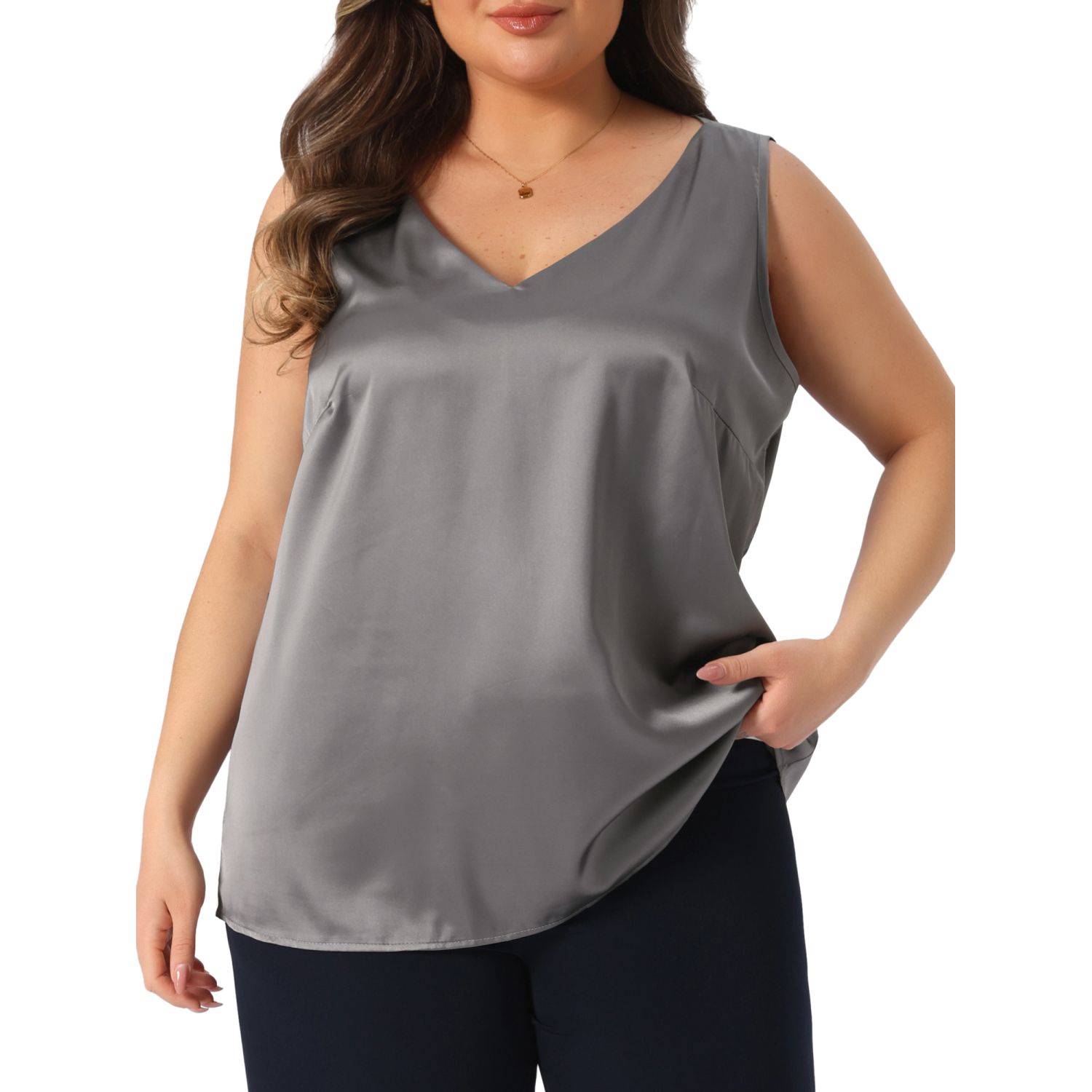 Women's Plus Size Silk Satin Tank Tops Casual Cami Sleeveless