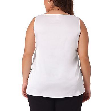 Women's Plus Size Silk Satin Tank Tops Casual Cami Sleeveless Blouses Summer Basic Tank