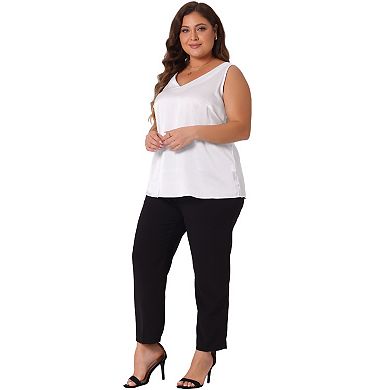 Women's Plus Size Silk Satin Tank Tops Casual Cami Sleeveless Blouses Summer Basic Tank