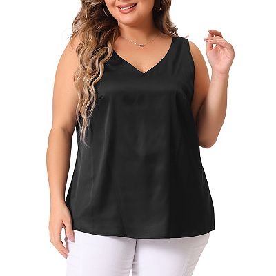 Women's Plus Size Silk Satin Tank Tops Casual Cami Sleeveless