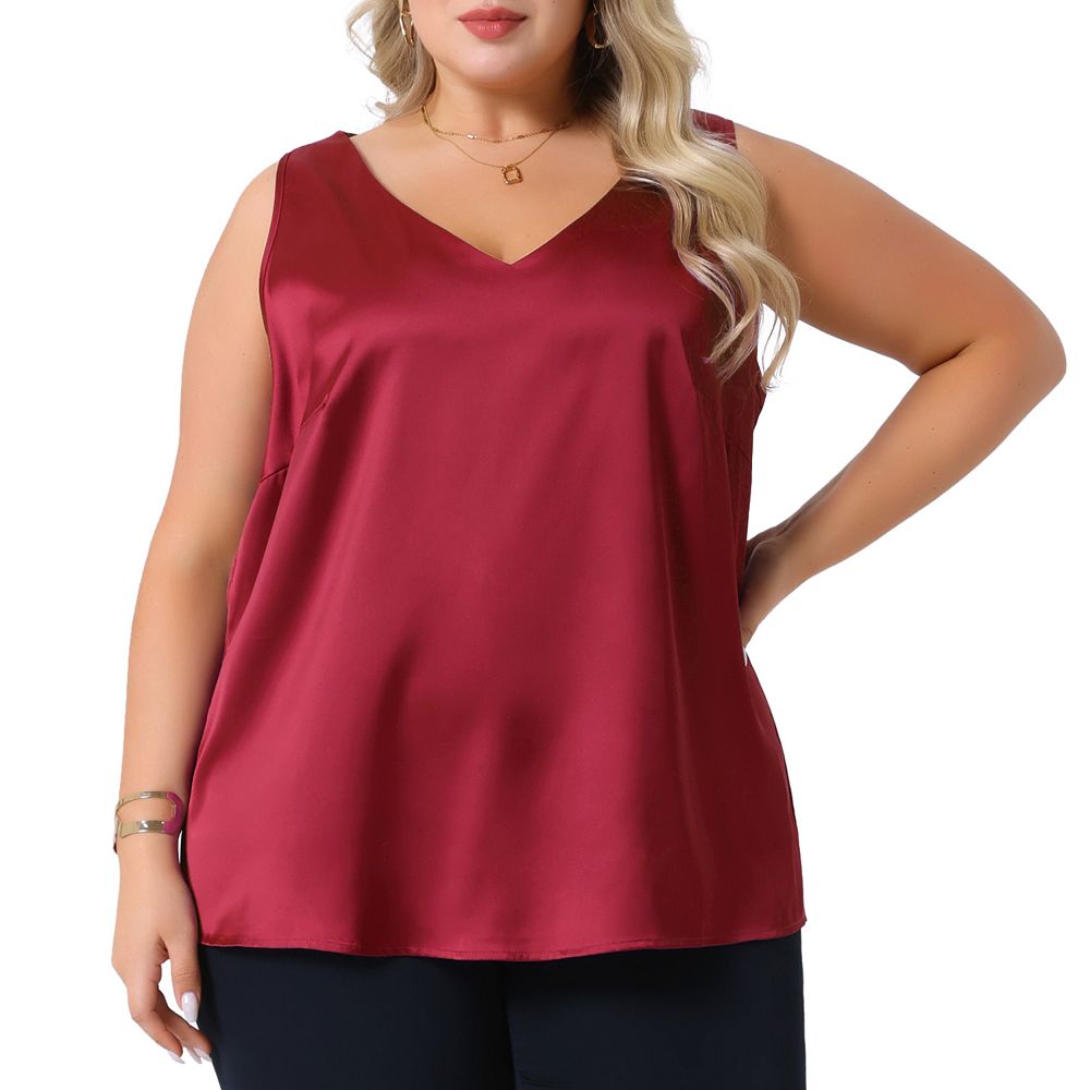 Women's Plus Size Silk Satin Tank Tops Casual Cami Sleeveless