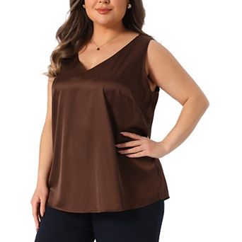 Women's Plus Size Silk Satin Tank Tops Casual Cami Sleeveless Blouses Summer Basic Tank