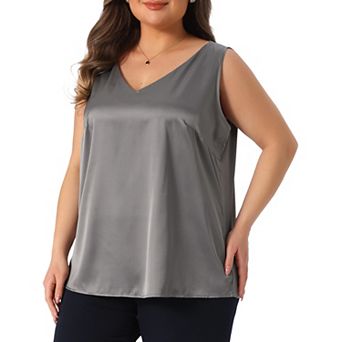 Women's Plus Size Silk Satin Tank Tops Casual Cami Sleeveless Blouses Summer Basic Tank