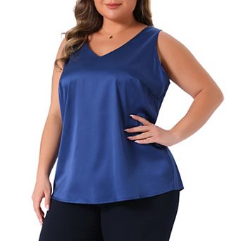 Women's Plus Size Silk Satin Tank Tops Casual Cami Sleeveless Blouses Summer Basic Tank