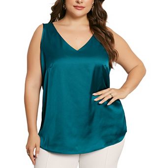 Women's Plus Size Silk Satin Tank Tops Casual Cami Sleeveless Blouses Summer Basic Tank