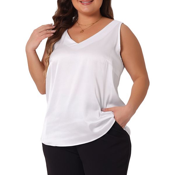 Women's Plus Size Silk Satin Tank Tops Casual Cami Sleeveless