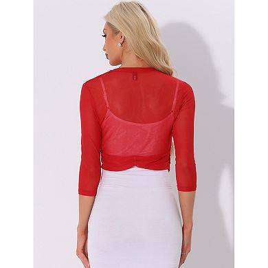 Mesh Shrug for Women Elegant 3/4 Sleeve Open Front Sheer Bolero Cardigan