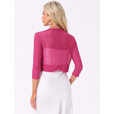 Mesh Shrug for Women Elegant 3/4 Sleeve Open Front Sheer