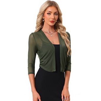 Mesh Shrug for Women Elegant 3/4 Sleeve Open Front Sheer Bolero Cardigan