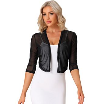 Mesh Shrug for Women Elegant 3/4 Sleeve Open Front Sheer Bolero Cardigan