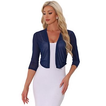 Mesh Shrug for Women Elegant 3/4 Sleeve Open Front Sheer Bolero Cardigan