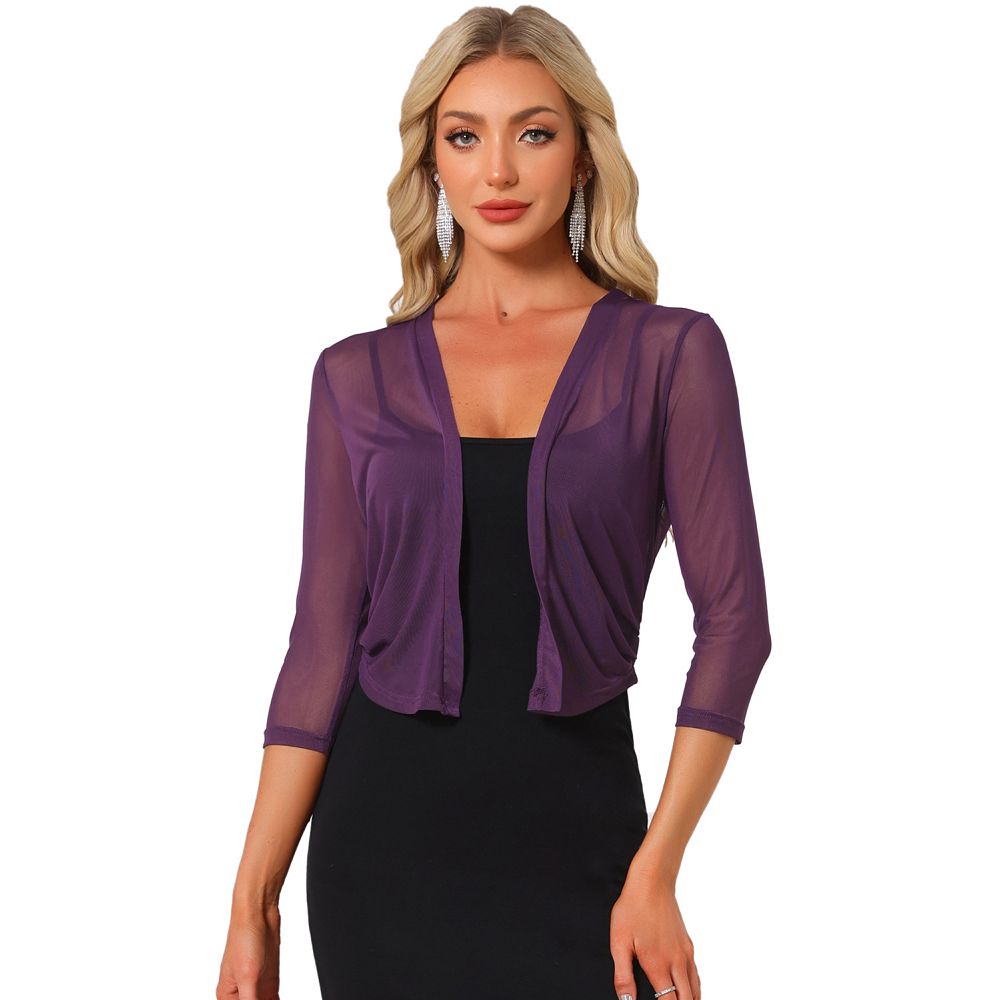 Mesh Shrug For Women Elegant 3/4 Sleeve Open Front Sheer Bolero