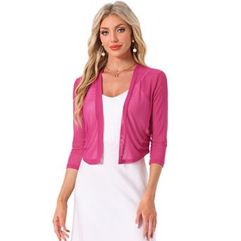 Mesh Shrug for Women Elegant 3/4 Sleeve Open Front Sheer Bolero Cardigan