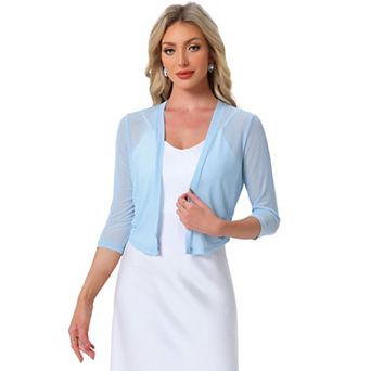 Mesh Shrug for Women Elegant 3/4 Sleeve Open Front Sheer Bolero Cardigan