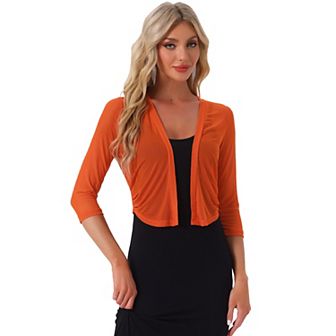 Mesh Shrug for Women Elegant 3/4 Sleeve Open Front Sheer Bolero Cardigan