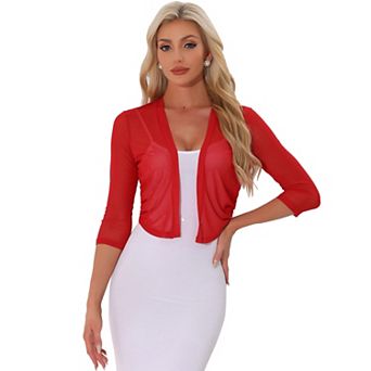 Mesh Shrug for Women Elegant 3/4 Sleeve Open Front Sheer Bolero Cardigan