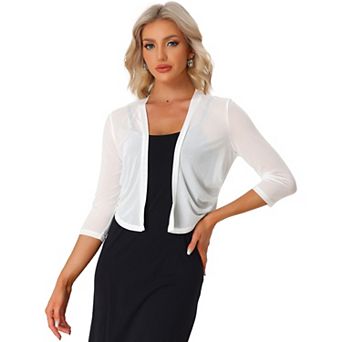 Mesh Shrug for Women Elegant 3/4 Sleeve Open Front Sheer Bolero Cardigan