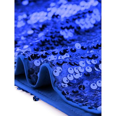 Sparkly Sequin Top For Women One Shoulder Puffy Long Sleeve Shimmer Tops