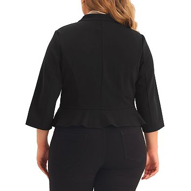 Plus Size Blazers For Women Open Front 3/4 Sleeve Ruffled Hem Work Jackets Blazer
