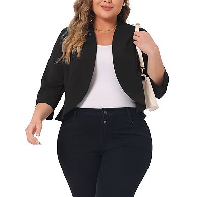 Plus Size Blazers For Women Open Front 3/4 Sleeve Ruffled Hem Work Jackets Blazer