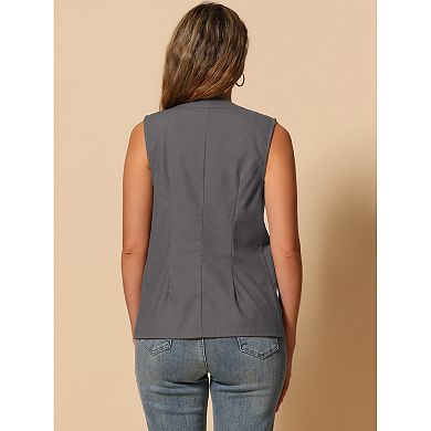 Cotton Linen Vest for Women Casual V Neck Button Down Sleeveless Jacket