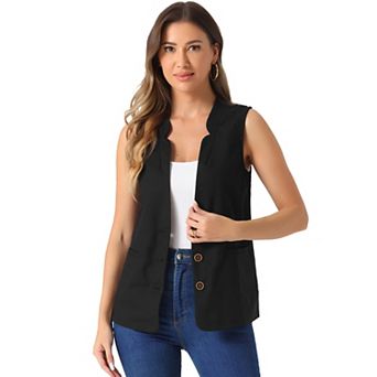 Cotton Linen Vest for Women Casual V Neck Button Down Sleeveless Jacket