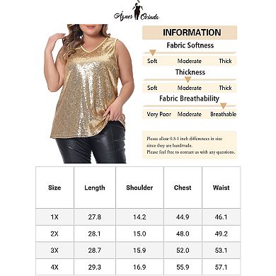 Plus Size Tops For Women Sleeveless Sparkle Shimmer Glitter Sequin V Neck Tank Top