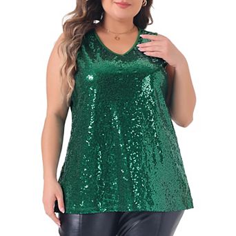 Plus Size Tops For Women Sleeveless Sparkle Shimmer Glitter Sequin V Neck Tank Top