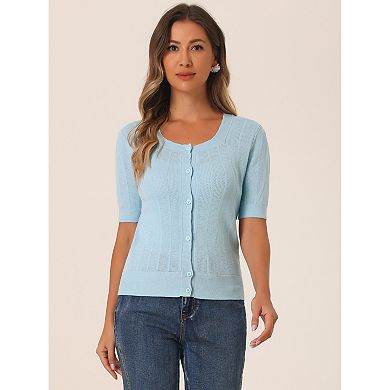 Short Sleeve Cardigan For Women's Casual Crochet Knit Button Up Bolero Sweater Tops