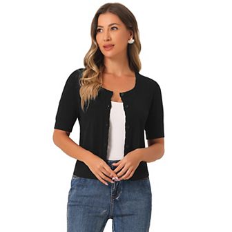 Short Sleeve Cardigan For Women's Casual Crochet Knit Button Up Bolero Sweater Tops