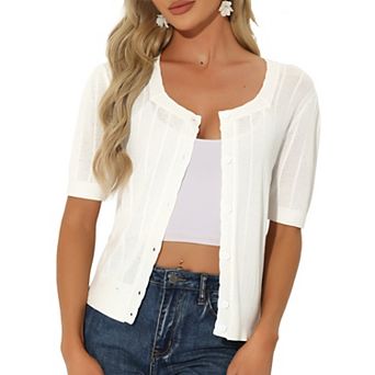 Short Sleeve Cardigan For Women's Casual Crochet Knit Button Up Bolero Sweater Tops