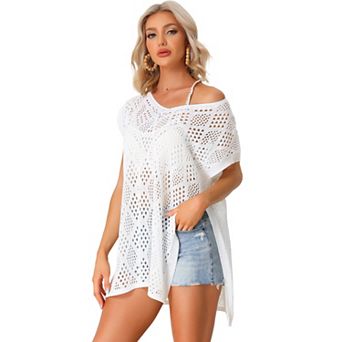 Summer Crochet Cover Up For Women's Casual Swim Bikini Beach Mesh Coverup Tunic Tops