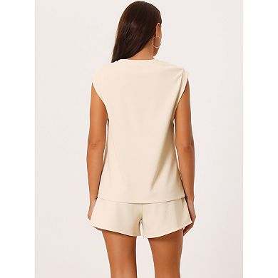 Women's Two Piece Outfits Knit Set Stretchy Ribbed Sleeveless Tank Top Shorts Tracksuit Lounge Sets